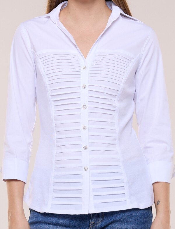 Camisa Tablas Frontales Y Laterales Elastizados BLANCO