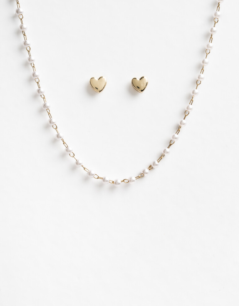 Bijouterie Set Sets temáticos Set De Aros Corazón Y Collar Con Perlas - Dorado