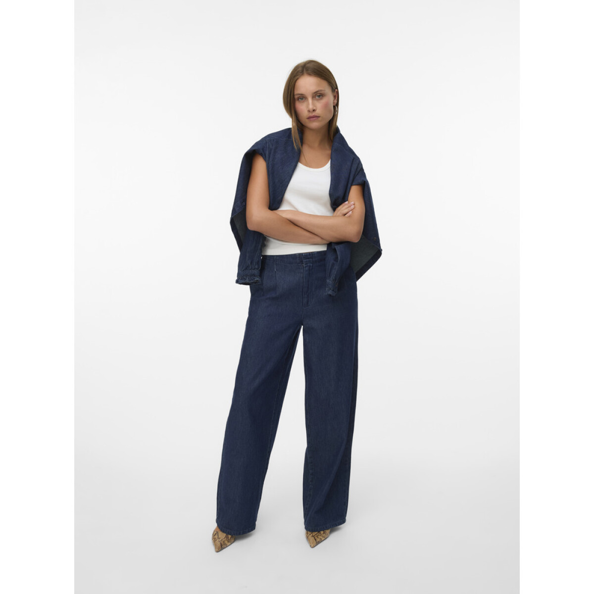 VMRAE HR WIDE JEANS MIX - Dark Blue Denim 