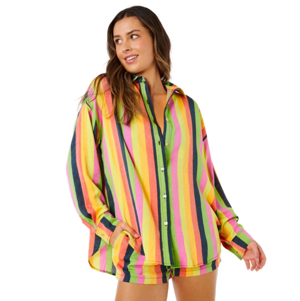 Camisa Rip Curl Neon Stripe Relaxed Shirt - Multicolor 
