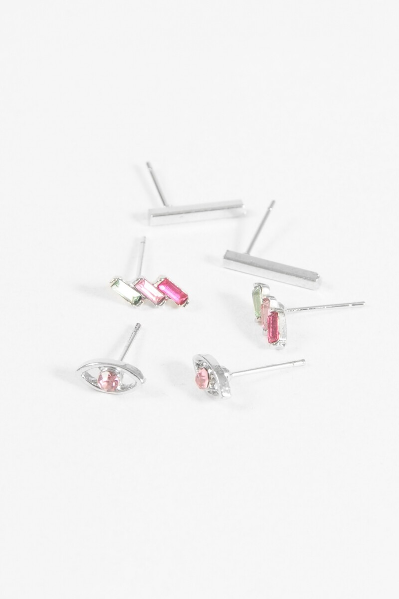 Set caravanas pins strass plateado