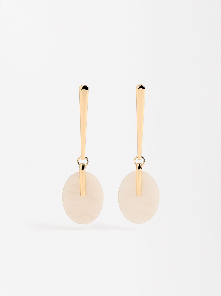 Pendientes Largos Con Círculo Perlado - beige 