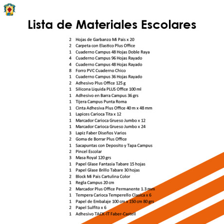 Lista de Materiales Escolares Colegio Sagrado Corazón - 1º Escuela Lista de Materiales Escolares Colegio Sagrado Corazón - 1º Escuela