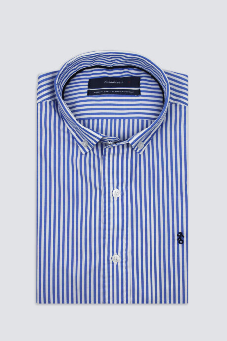 Camisa de Hombre Premium Rayada Raya Celeste Oscuro