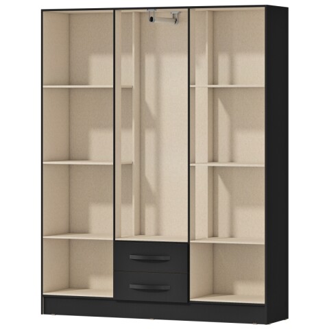 Ropero Armario 6 puertas 2 cajones con estantes y perchero interior natural 172X136X35 - Negro Ropero Armario 6 puertas 2 cajones con estantes y perchero interior natural 172X136X35 - Negro