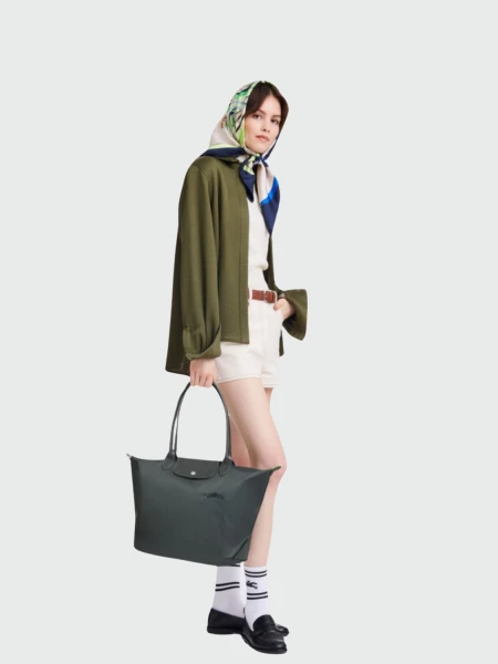Le Pliage Green L Tote Bag Gris