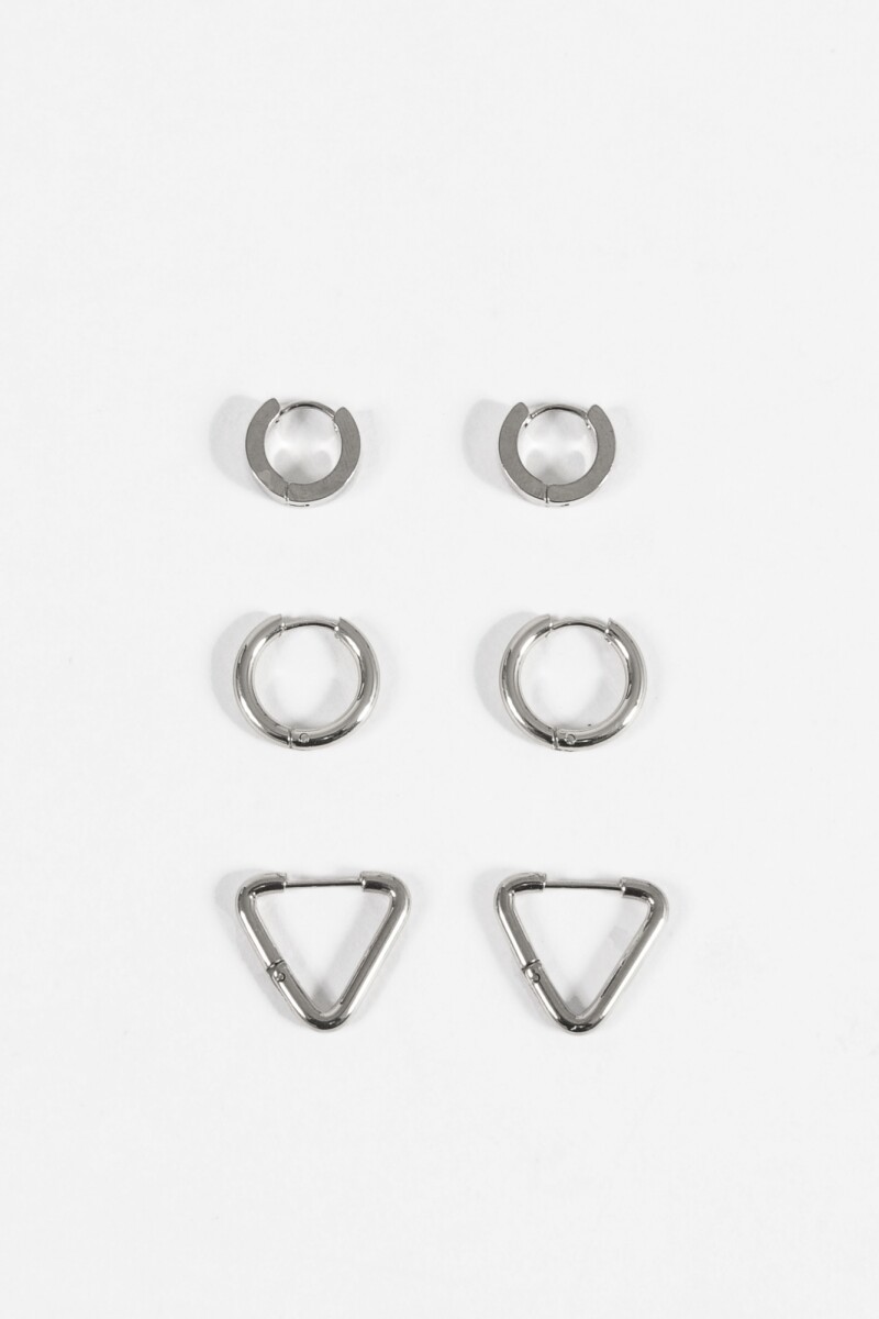 Set de aros geométricos acero plateado
