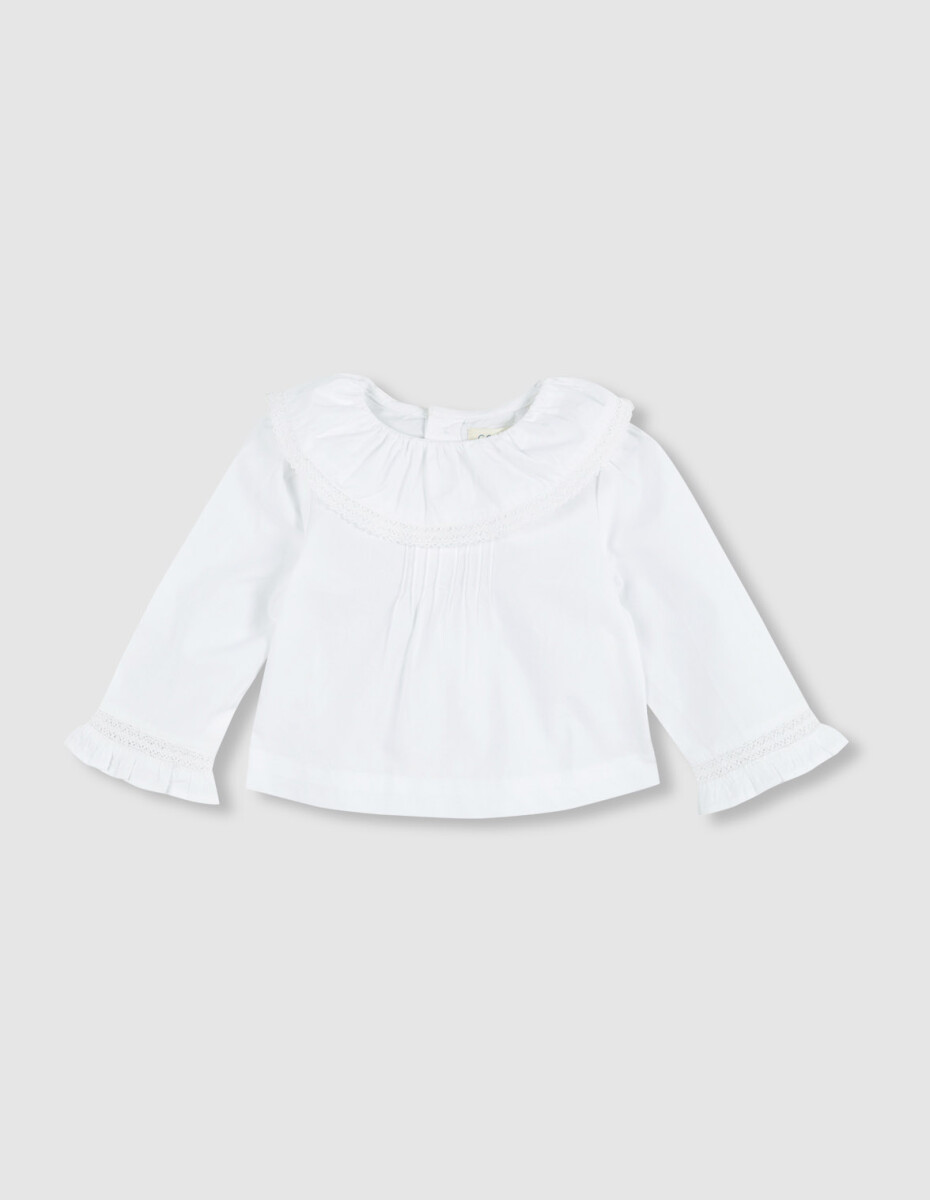 Blusa Tira Bordada En Volante Del Cuello - Blanco 