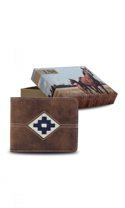 BILLETERA ODIN C/ BORDADO TABACO C/ AZUL