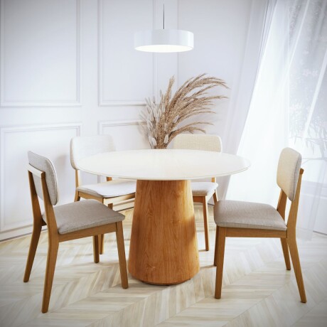 Mesa de Comedor Zara - Redonda con vidrio - 120 Off White y Canela