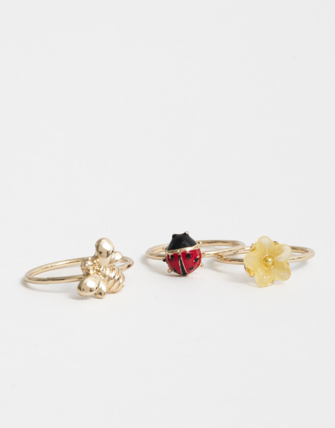 Sets Anillos Esmaltado Sets Anillos Flores - Dorado