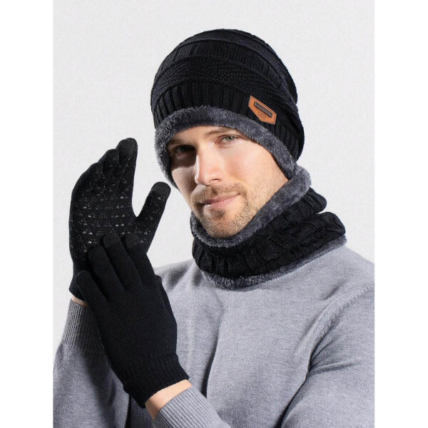 Kit Set Invierno Gorro Bufanda Cuello Guantes Abrigo Unisex ® Color Variante Negro