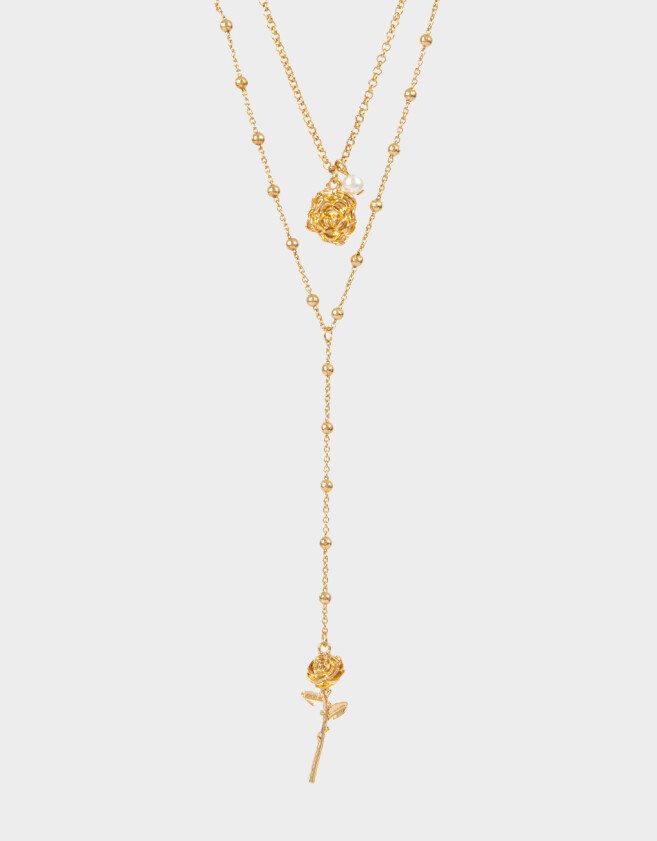 Collares Largos Con flores Collar Largo Con Flor - Dorado
