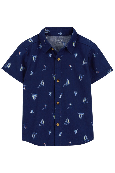 Camisa de lino, manga corta diseño veleros Sin color