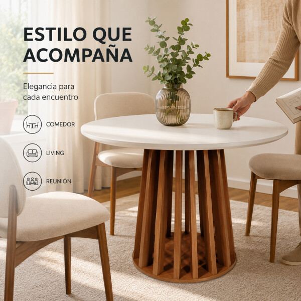 Mesa Comedor ComboHome Lavanda Redonda Diseño Laqueada 105Cm Color Blanco