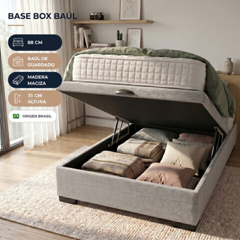 Base para Sommier Colchón Baul 1 Plaza - 88 x 188 x 35 cm - Estructura Madera Maciza - Gris Base para Sommier Colchón Baul 1 Plaza - 88 x 188 x 35 cm - Estructura Madera Maciza - Gris