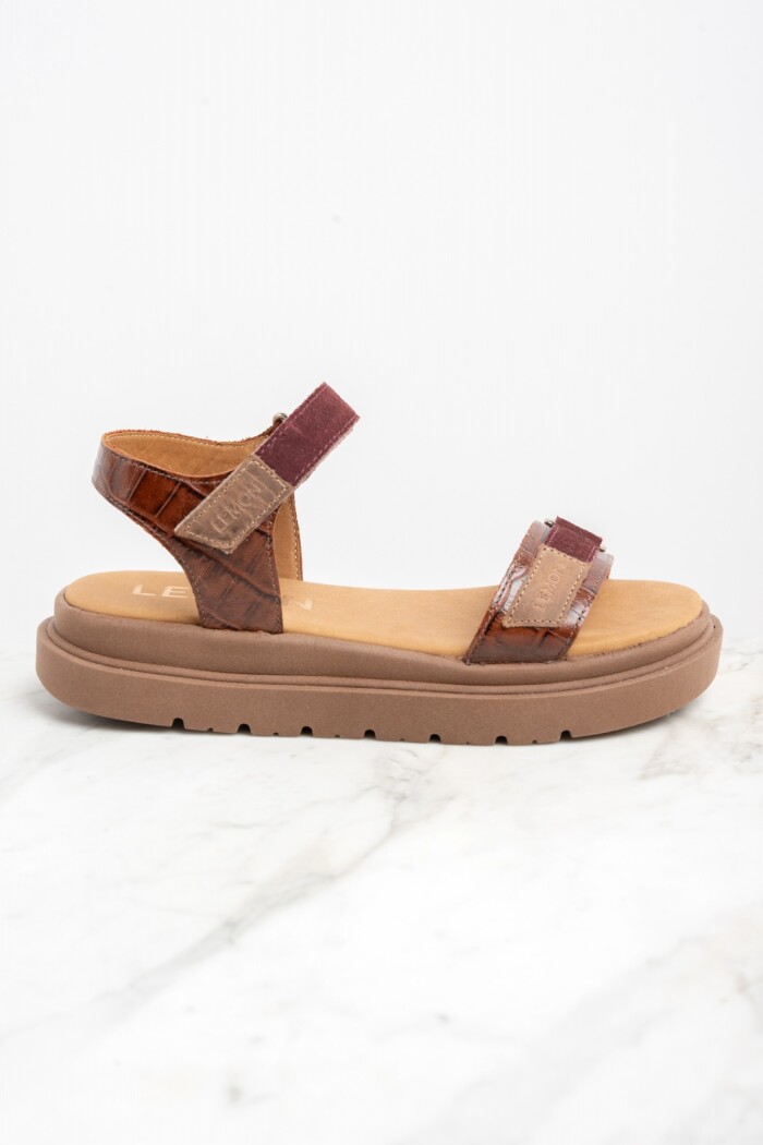 Sandalia Cuero Combinada Marrón