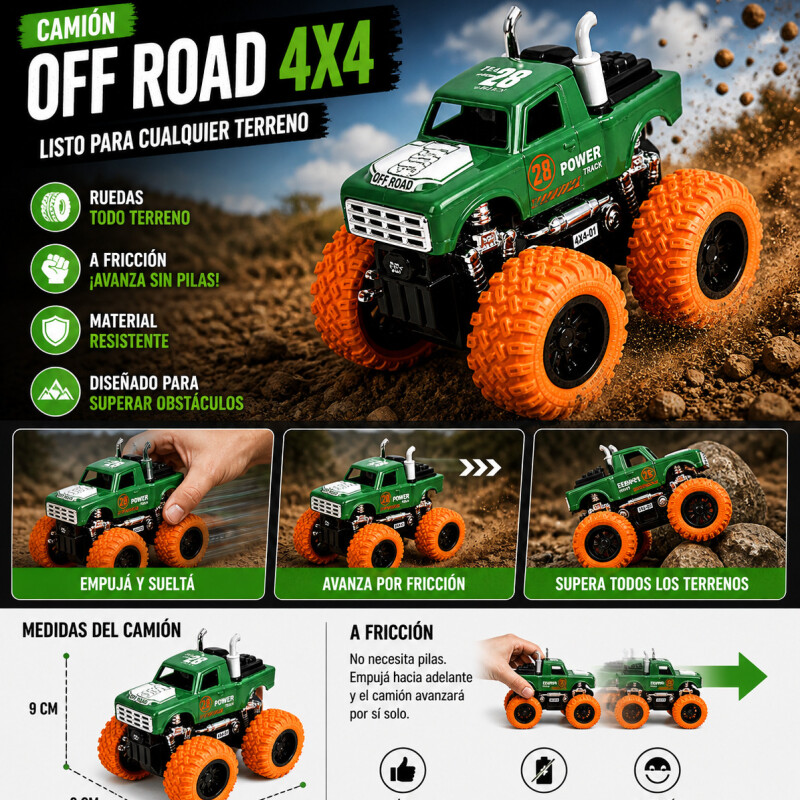Camión Juguete 4x4 A Fricción Ruedas Grandes Todo Terreno Estilo 3