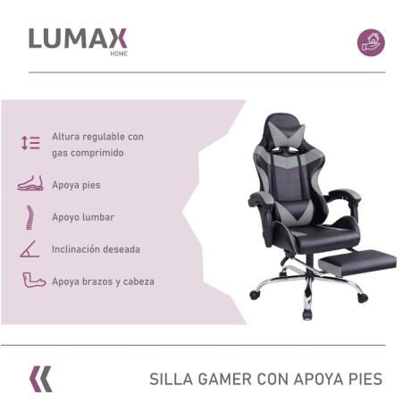 Silla Gamer Lumax Modelo ROM con Apoyapies Negro/Gris