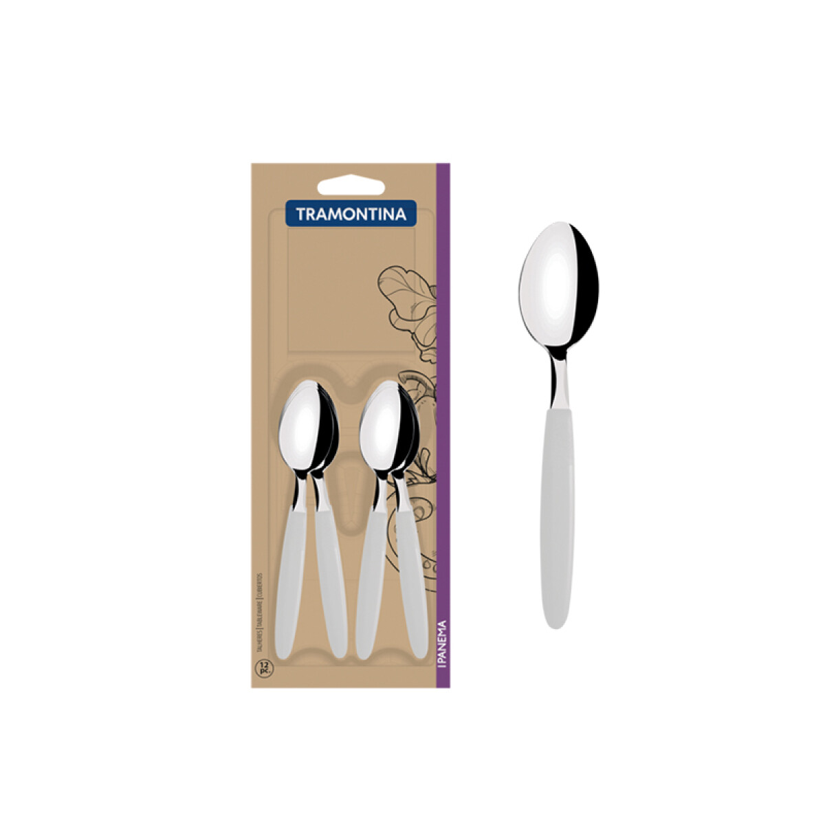 Cuchara de té 12 piezas, mango blanco "IPANEMA" -TRAMONTINA - TN8344 