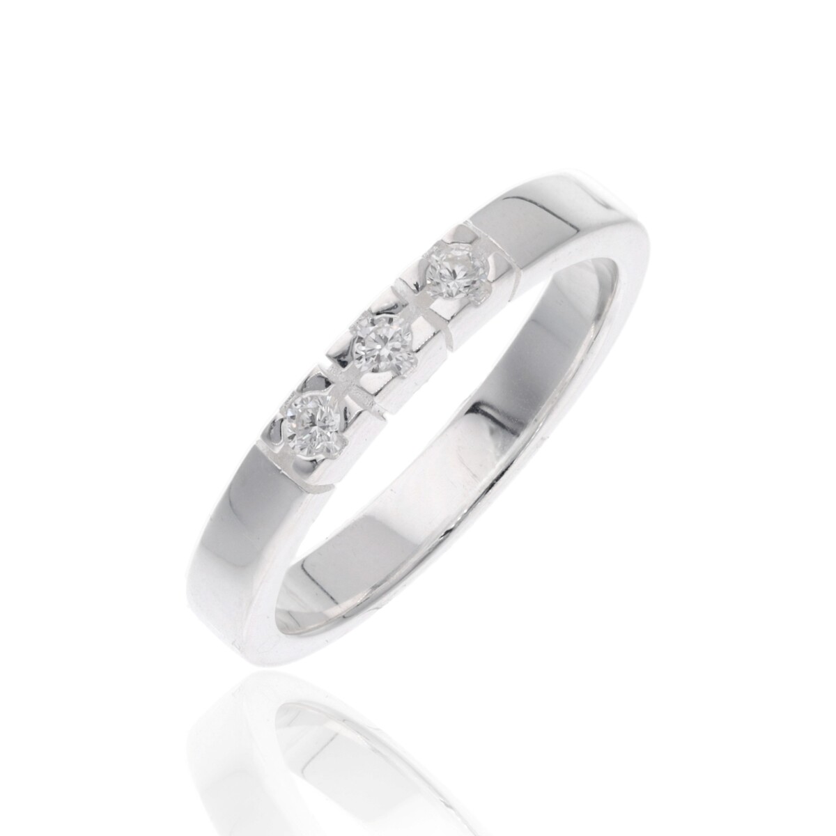 Anillo de plata 925 medio sin fin con tres Diamantes de Laboratorio, 0.195 cts. 