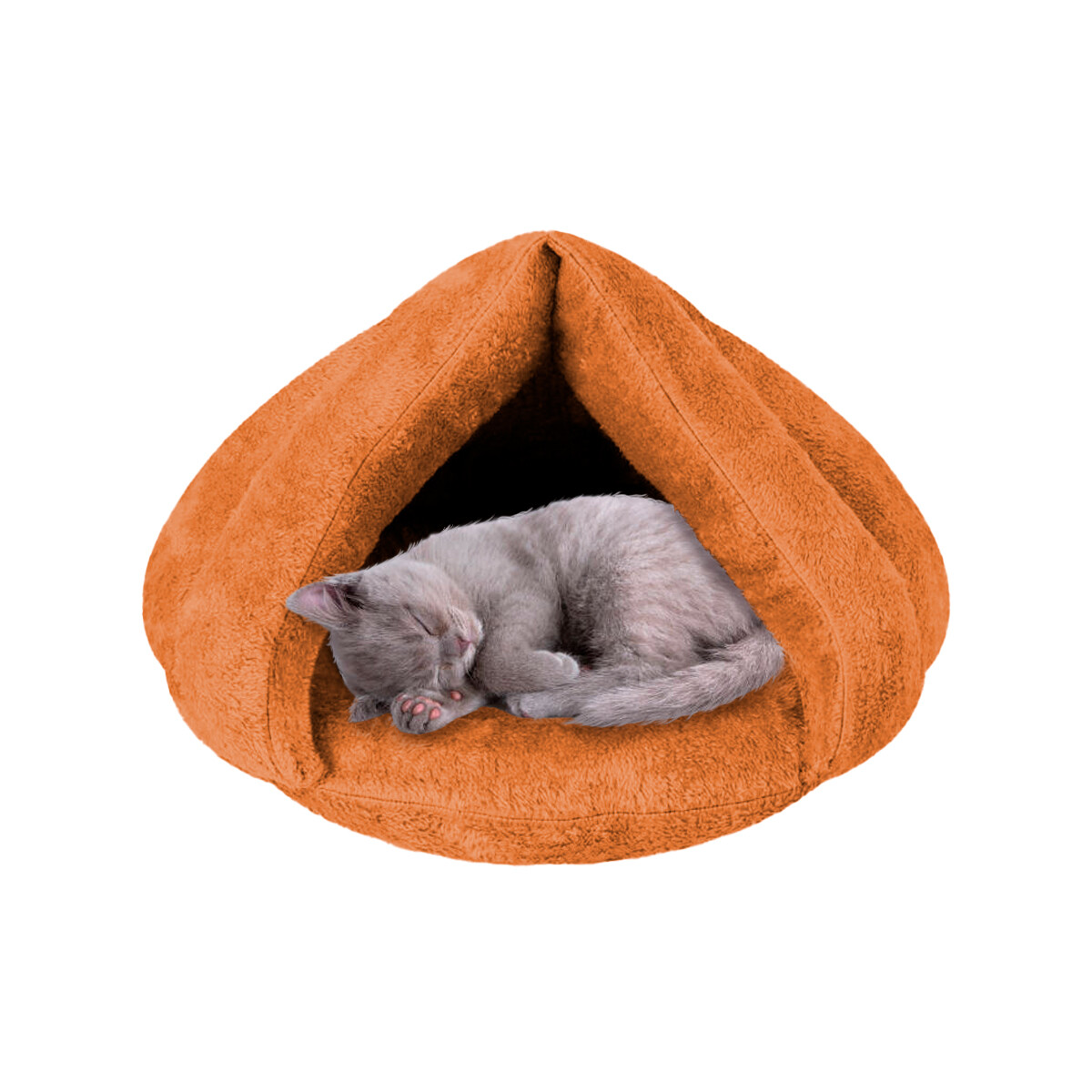 Cueva Cama Peluche Para Gatos Perros Mediano - Color naranja 