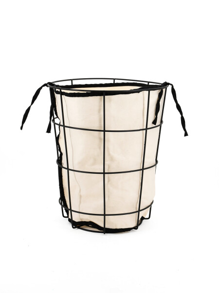 CESTO METAL CON TELA PARA ROPA SUCIA NEGRO
