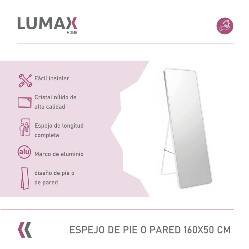 Espejo de pie o pared Glamour Lumax 160x50 cm living dormitorio Blanco