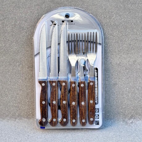 Juego de Cubierto P/Asado 6 pcs Acero Inoxidable c/Mango de Madera Juego de Cubierto P/Asado 6 pcs Acero Inoxidable c/Mango de Madera