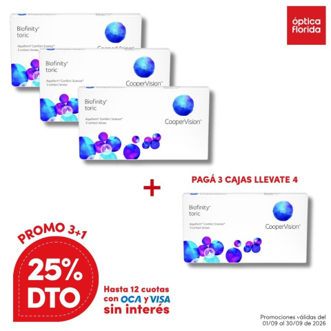 Biofinity tórico- PROMO 4 cajas Biofinity Tórico- Promo 4 Cajas
