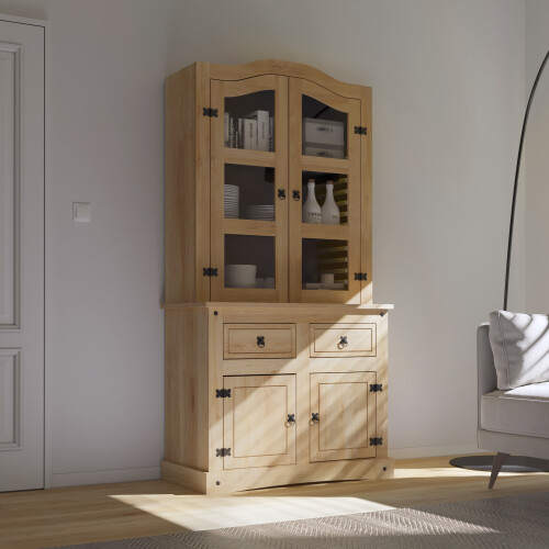 Cristalero 4 Puertas Madera Maciza - Linea Mexicana Natural