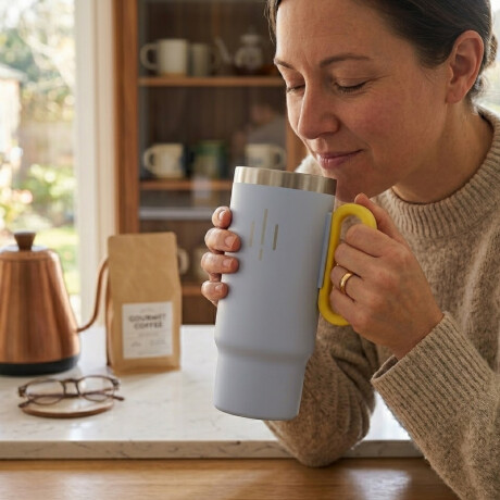 Vaso térmico de acero con tapa y asa - 560ml Celeste