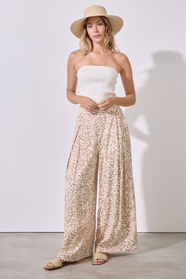 Pantalon Wide Leg Print BEIGE/MULTI