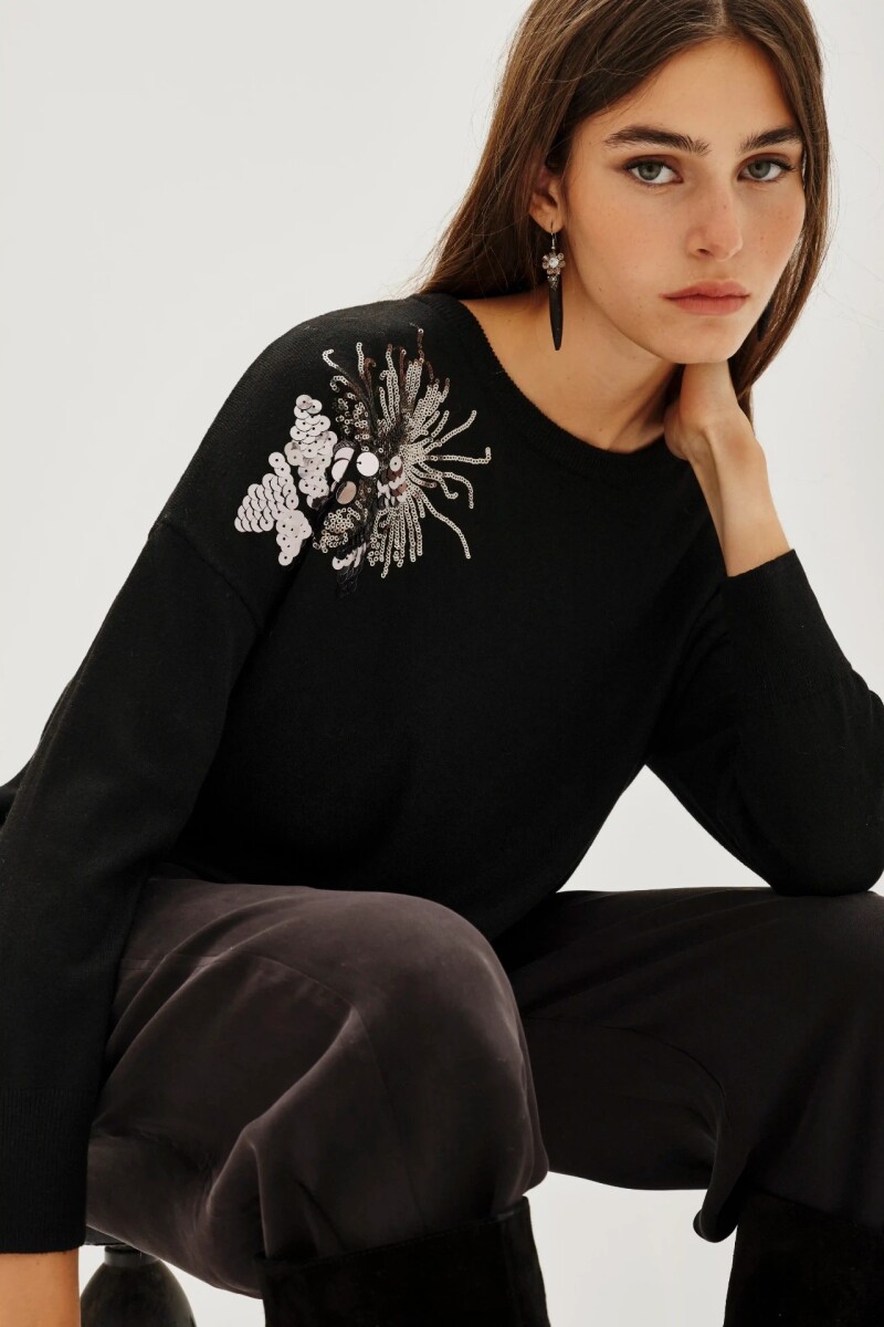 Sweater Embro Leaves Negro