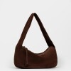 Cartera al hombro Nicky en cuero gamuza Chocolate