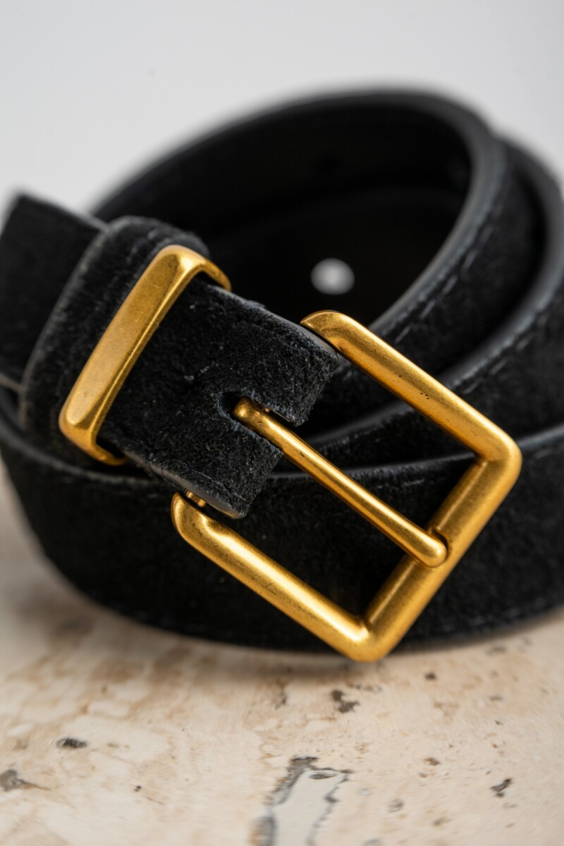 Cinto Cuero Hebilla Cuadrada Negro