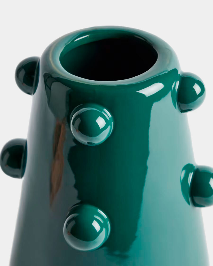 Jarrón Odra de cerámica verde oscuro acabado brillante 25,5 cm