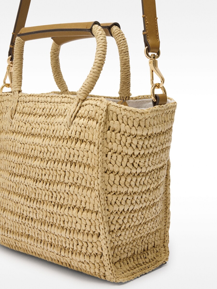 Bolso Tote Efecto Rafia Con Bandolera natural