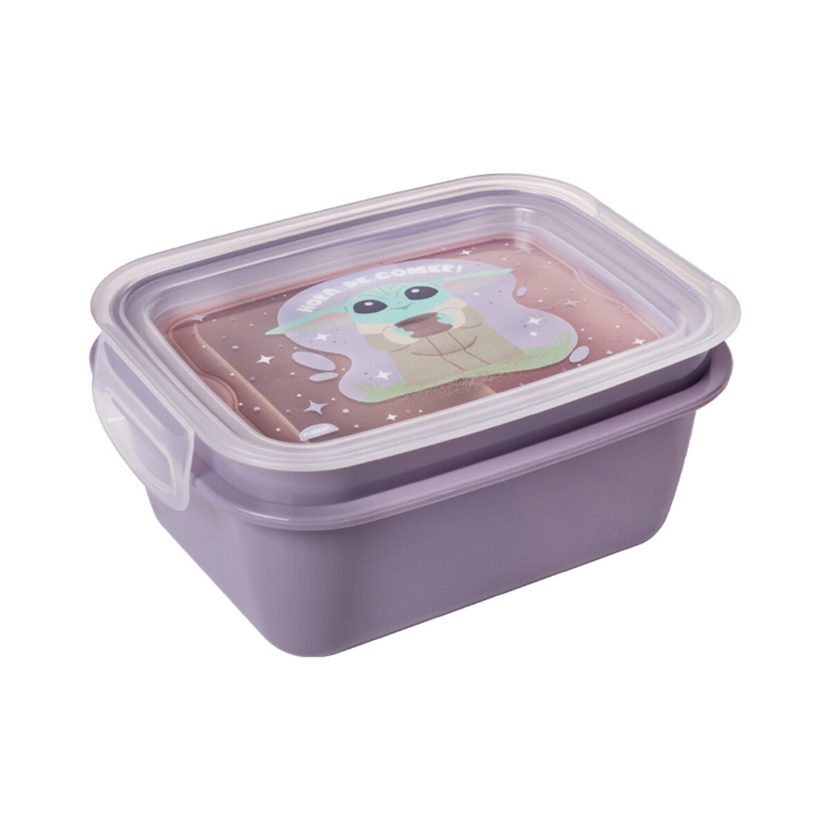 Pote Plástico Baby Yoda Con Traba y División 630 ml 