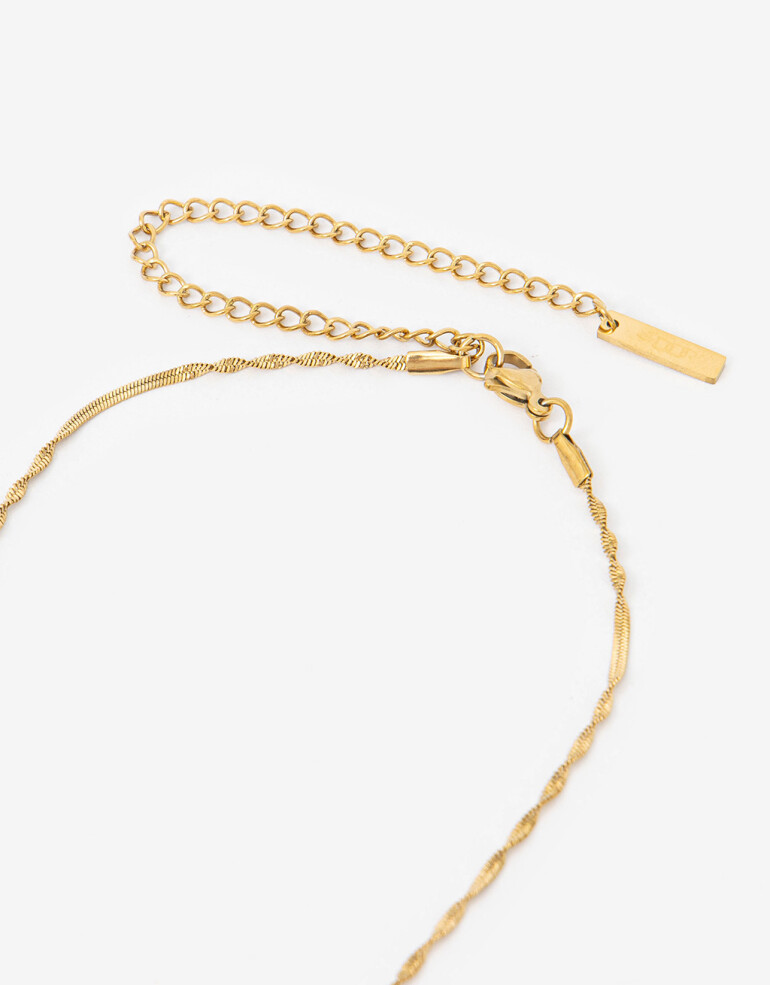 Cadena Corta con Dije Piedras Cadena Acero Con Cuarzo Rosa - Rosa Claro