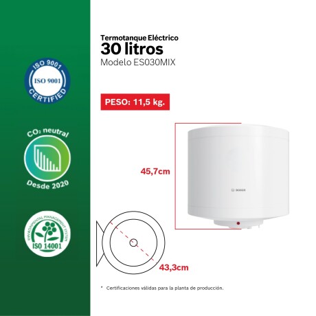 Calefón Bosch de 30 lts ES030M1X-KNWVB Calefón Bosch de 30 lts ES030M1X-KNWVB