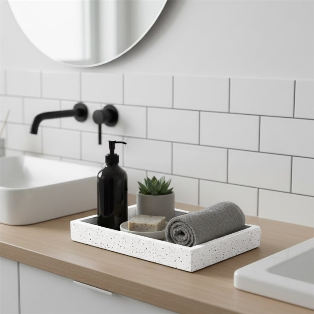 Bandeja decorativa simil piedra cementicia Rectangular 23x16cm - GRIS 