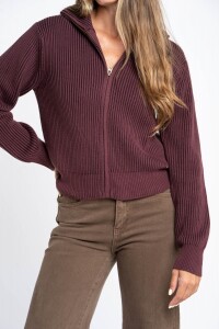 Campera Tejida Algodon Burdeos