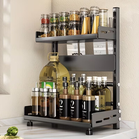 Estante Organizador Multiuso Especias 2 Niveles Cocina Metal Negro