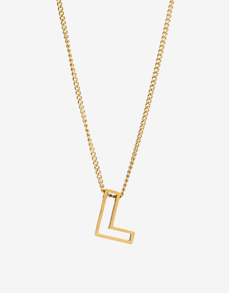Cadena Corta con Dije Metal Collar Acero Inicial L - Dorado