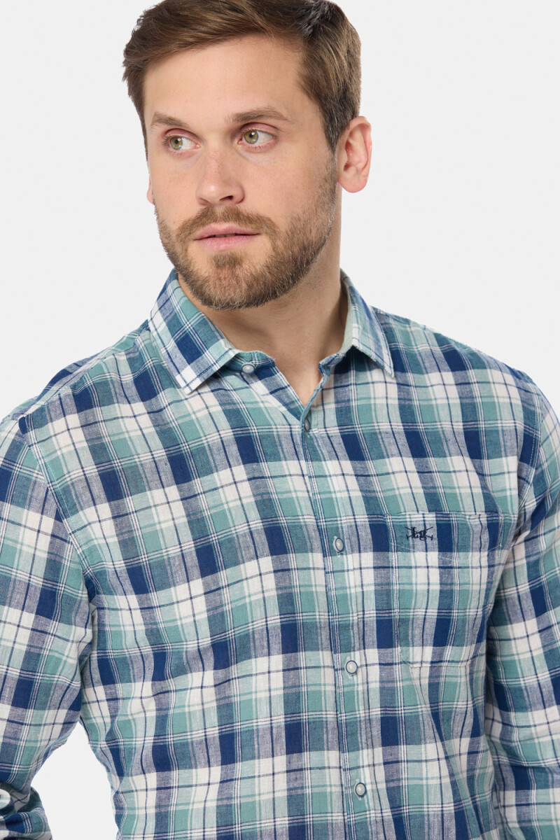CAMISA DE LINO A CUADROS - Verde 