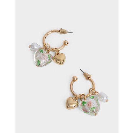 Aros Argollas Con dije de vidrio Dorado