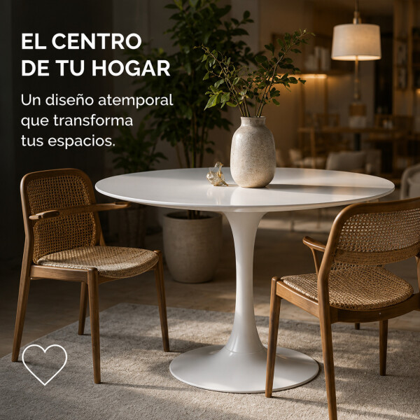 Mesa Comedor ComboHome Tulip Redonda Laqueada 90cm Premium Blanco 1