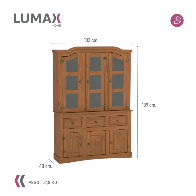 Cristalero Armario Lumax Aparador 6 Puertas y 3 Cajones madera maciza Cristalero Armario Lumax Aparador 6 Puertas y 3 Cajones madera maciza