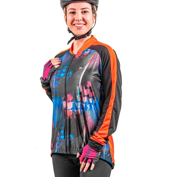 Poker Remera Mujer Manga Larga Zíper Shine Ii Negro-naranja